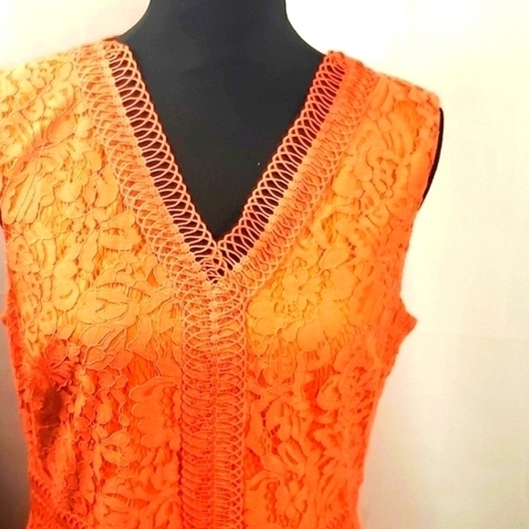 LACE SHEATH Orange Dress V neckline Size 14 - Picture 2 of 14